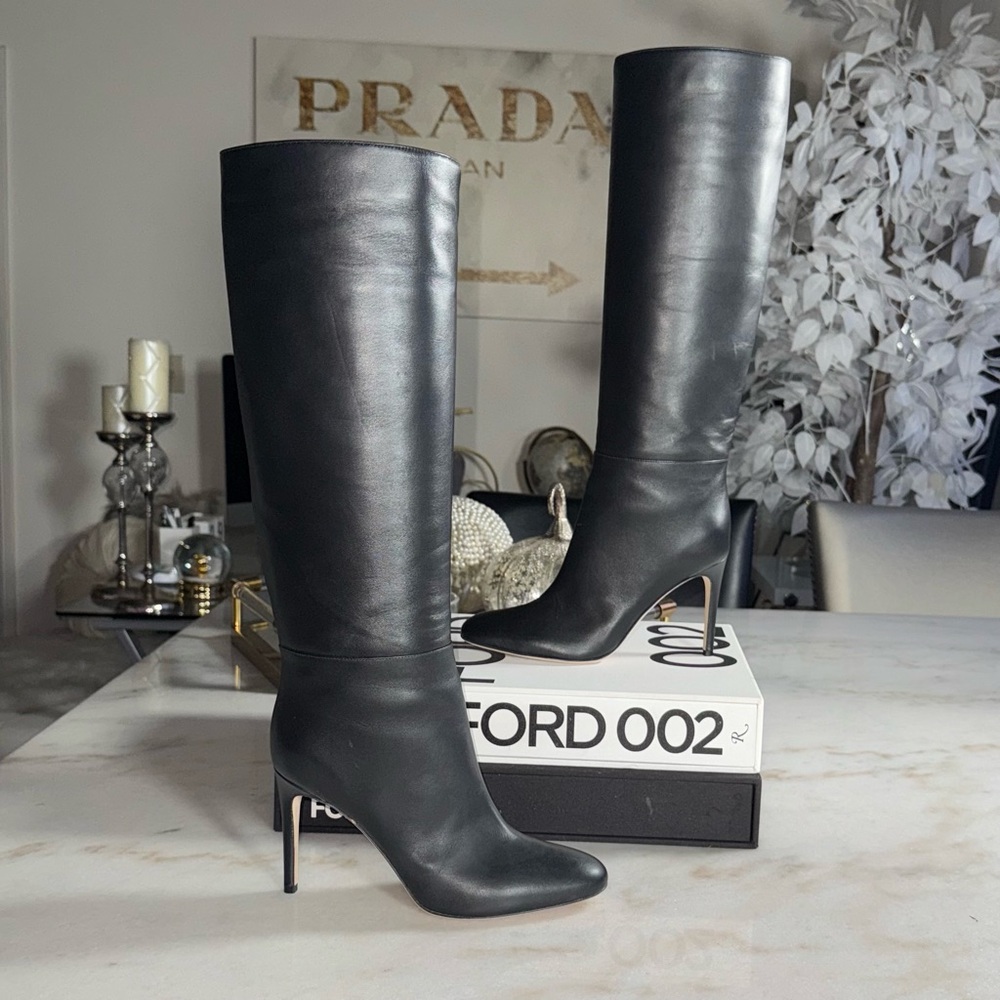 New Sergio Rossi Black Leather Knee High Boots